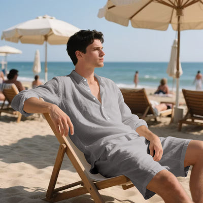 Conjunto de Playa: Camisa Manga Larga y Shorts Casuales - Image 10