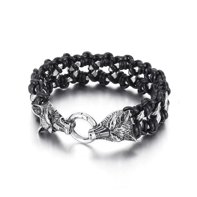 Pulsera de Acero Titanio y Cuero Trenzado para Hombre - Image 6