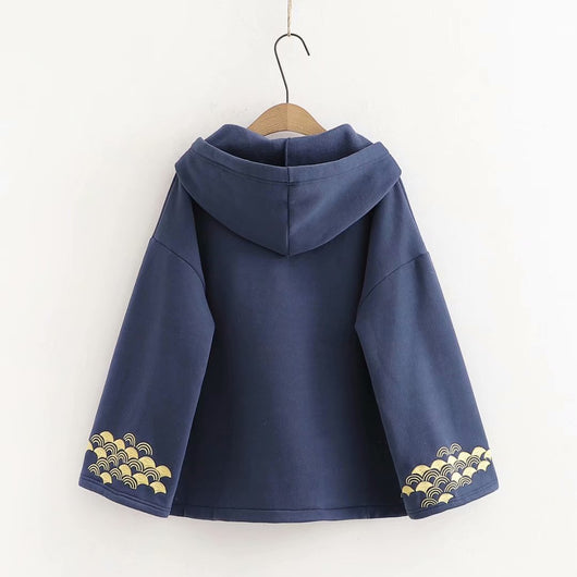 Sudadera con Capucha Estilo Japonés Oversize Bordada Retro - Image 6