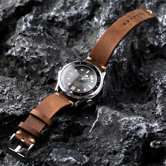 Correa de Reloj Cuero Genuino Gris Marrón Envejecido Artesanal - Image 14
