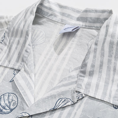 Camisa Suelta Estilo Japonés con Estampado Shell y Solapa - Image 4