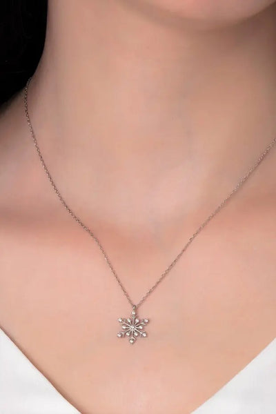 Collar de Plata 925 con Copo de Nieve y Piedra Blanca