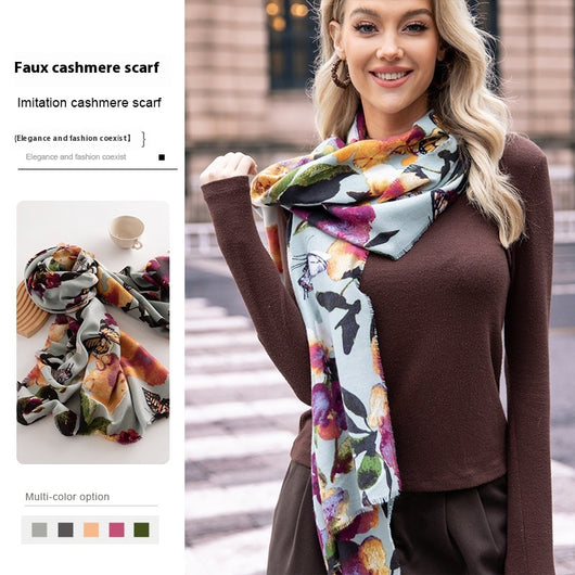 Bufanda de Cashmira Sintética con Estampado Floral para Mujer - Image 4