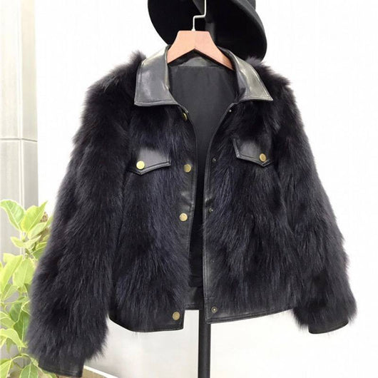 Chaqueta de Cuero para Moto Mujer Invierno con Cuello de Zorro Sintético - Image 8