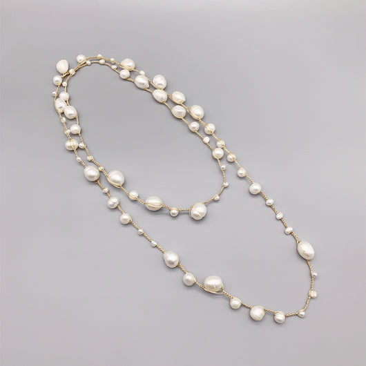 Collar Largo de Perlas Barrocas Blancas Tejidas a Mano - Image 3
