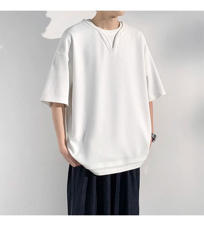 Playera de Verano Hombre Cuello Falso Dos Piezas Manga Corta Trendy - Image 14