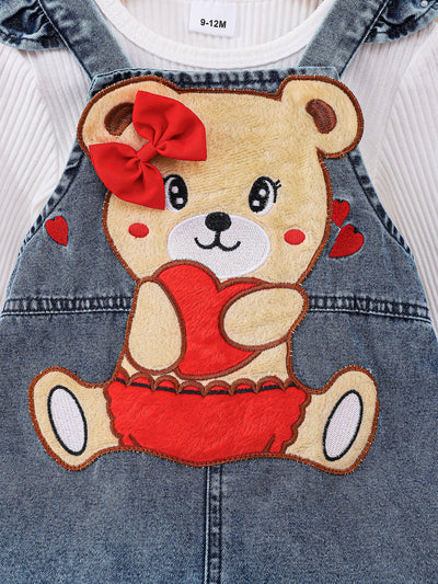 Pantalón Peto Denim con Osito Bordado para Niños - Image 9