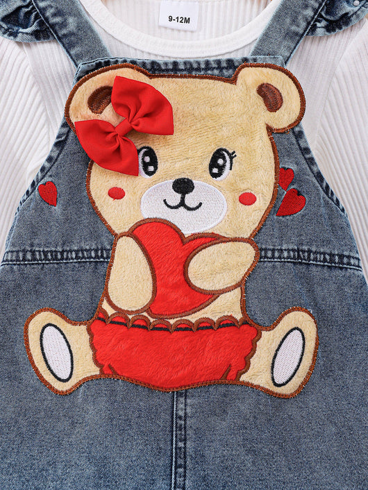 Pantalón Peto Denim con Osito Bordado para Niños - Image 9