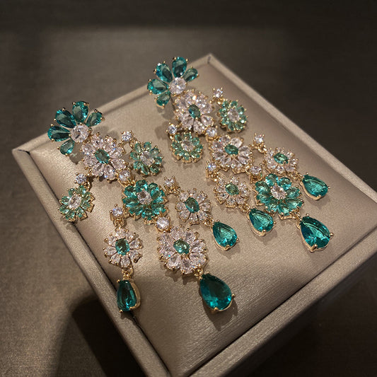 Aretes Flores Verde Colgante Racimo Floral - Image 2