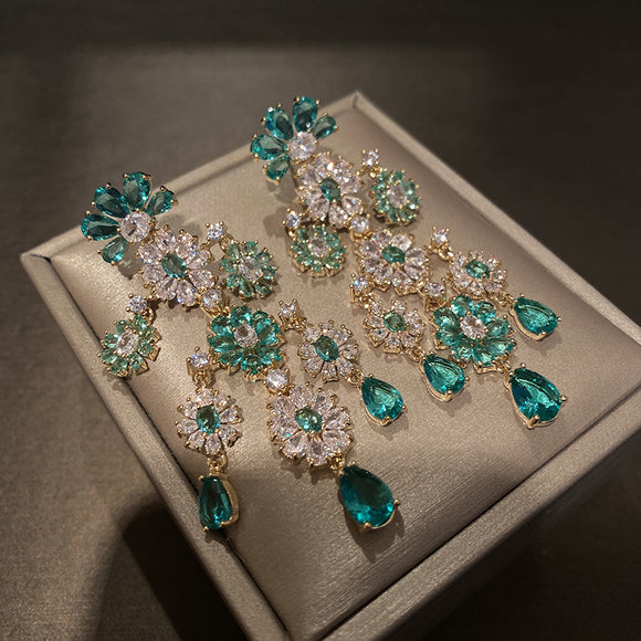 Aretes Flores Verde Colgante Racimo Floral