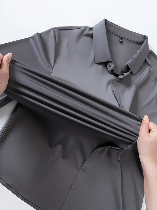 Camisa Elástica sin Costuras para Hombre Talla Grande - Manga Larga Antirruga - Image 10