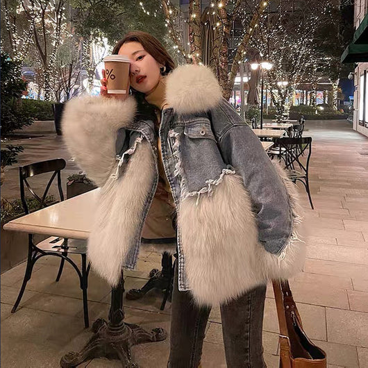 Parka Acolchado Denim con Cuello de Pelaje Ecológico para Mujer - Image 2