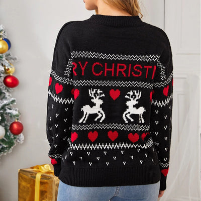Suéter Navideño con Estampado de Corazón y Alce - Pullover de Punto para Mujer - Image 6