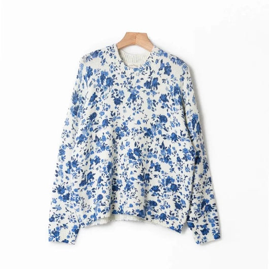 Suéter de Lana y Mohair con Estampado Floral Azul - Image 9