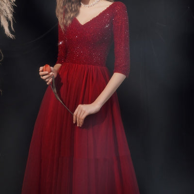 Vestido Rojo de Novia con Manga Larga y Espalda Abierta para Brindis - Image 4