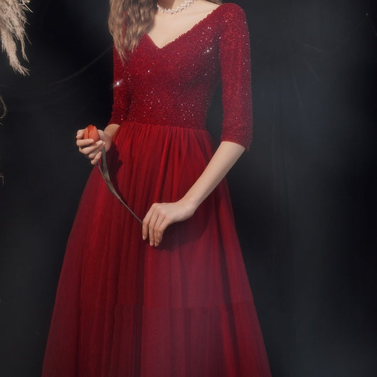Vestido Rojo de Novia con Manga Larga y Espalda Abierta para Brindis - Image 4
