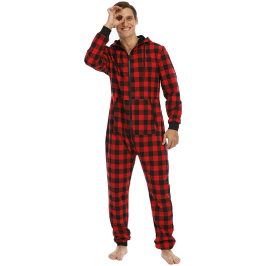 Pijama Enterizo de Franela a Cuadros con Capucha para Hombre - Image 4