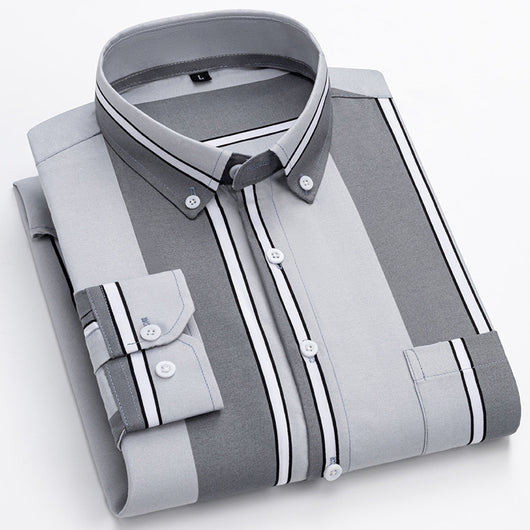 Camisa Casual de Manga Larga con Rayas Anchas para Hombre - Image 5