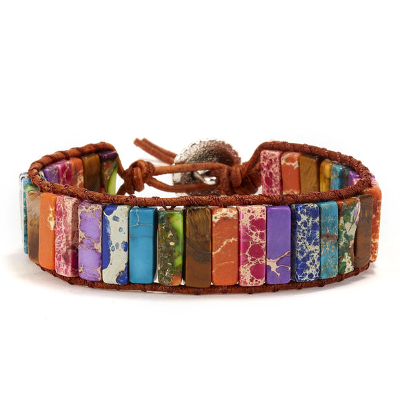 Pulsera de Cuero Tejida a Mano con Piedra Imperial Coloreada
