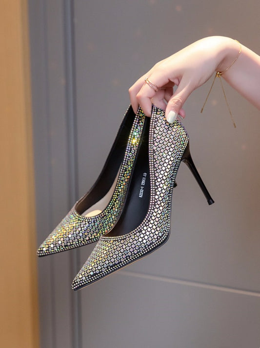 Zapatos de Tacón Stiletto Diamantados para Mujer - Pumps Elegantes Puntiagudos para Damas de Honor