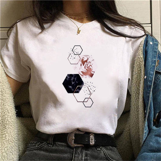 Camiseta Casual Plus Size para Mujer con Estampado Geométrico Minimalista - Image 13