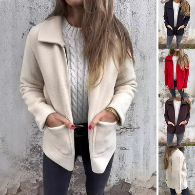 Chaqueta Solapa con Cierre y Bolsillos para Mujer - Abrigo Versátil Otoño Invierno