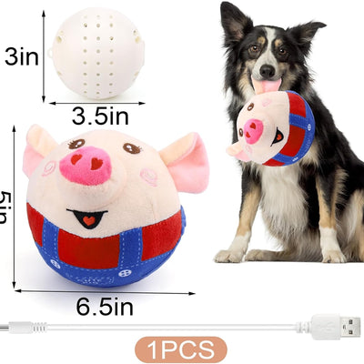 Plush piglet pet toy with a round beige head, pink ears and snout, and blue overalls. Features embroidered eyes and a smiling mouth. - Image 10