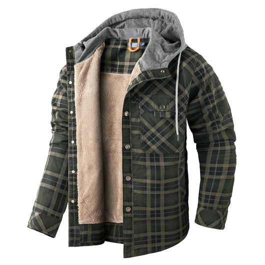 Chaqueta Acolchada Térmica a Cuadros con Capucha y Forro Polar para Hombre - Image 7