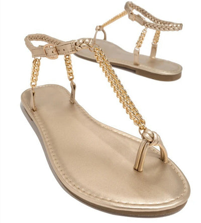 Sandalias Planas con Cadena Metálica para Mujer Talla Grande - Comodidad Playera - Image 5