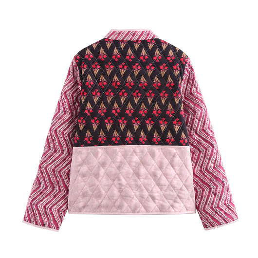Chaqueta de Algodón Estampada con Costuras Combinadas - Corte Holgado y Casual - Image 2
