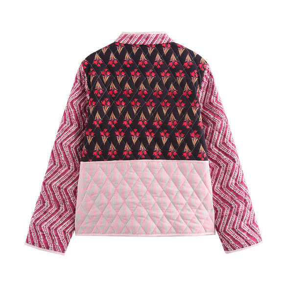 Chaqueta de Algodón Estampada con Costuras Combinadas - Corte Holgado y Casual