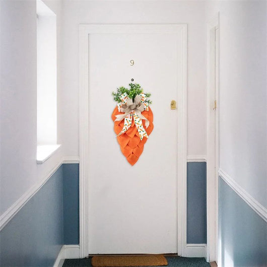 Corona de Zanahoria Pascual con Moño Rústico y Hojas Verdes para Puerta Principal - Image 12