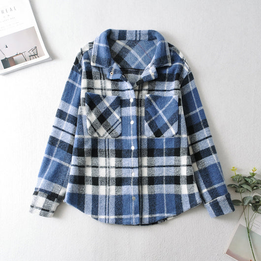 Chaqueta Camisa Cuadros Suelta Estilo Europeo y Americano para Mujer - Image 9