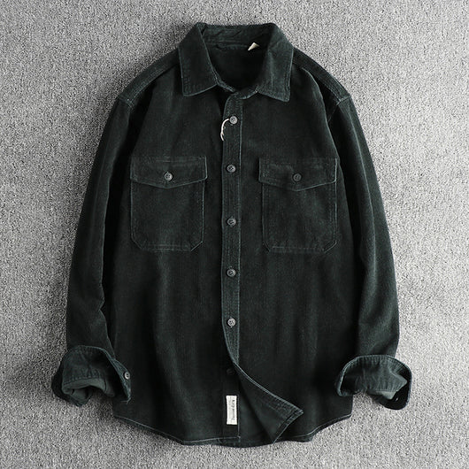 Camisa de Pana Retro de Algodón con Manga Larga para Hombre - Image 8