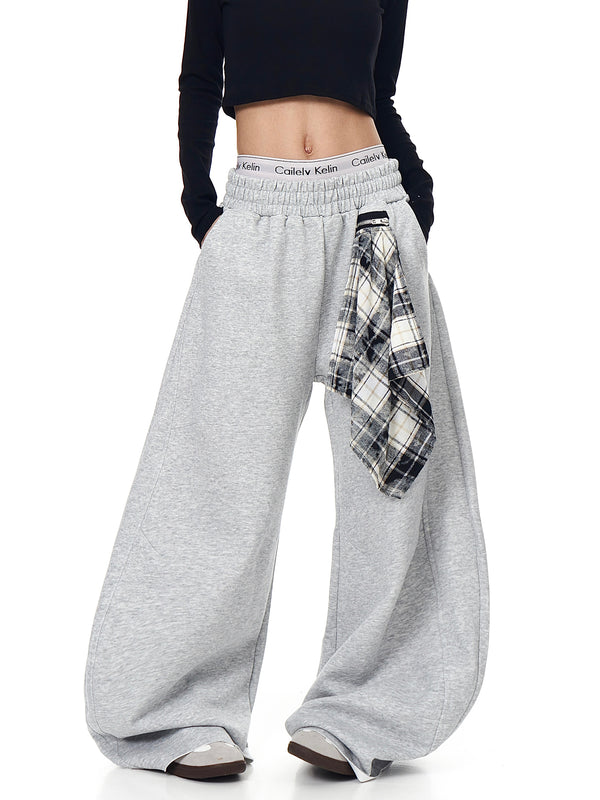 Pantalón Ancho Suelto con Pañuelo Cuadriculado Retro Desmontable