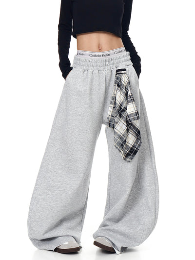 Pantalón Ancho Suelto con Pañuelo Cuadriculado Retro Desmontable - Image 2