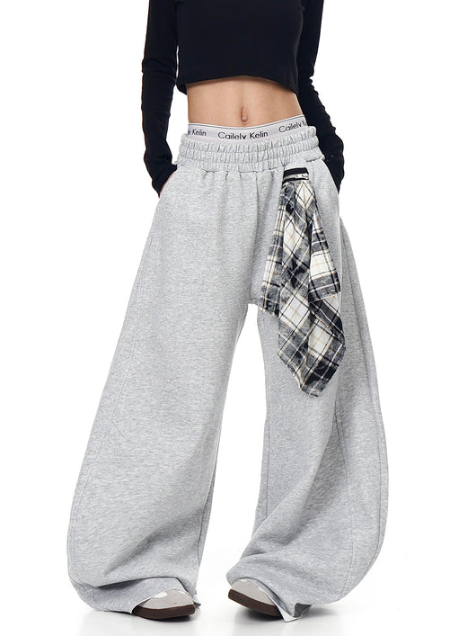 Pantalón Ancho Suelto con Pañuelo Cuadriculado Retro Desmontable - Image 2