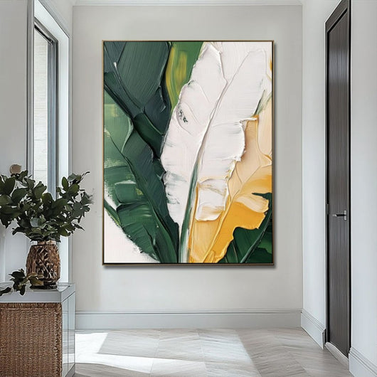 Cuadro Óleo Pintado a Mano con Hojas de Plátano y Plantas Verdes para Decoración del Hogar - Image 7