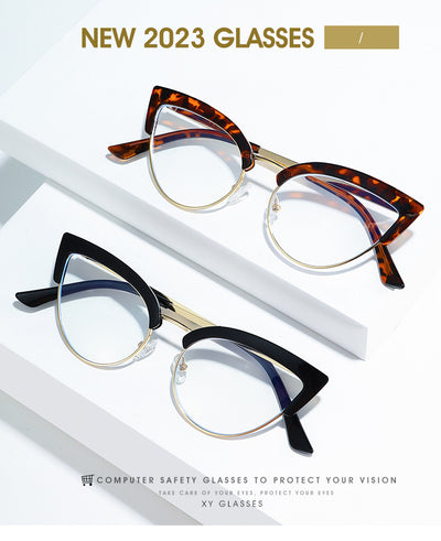 Gafas Elegantes Marco Grande Metal Mitad Inferior - Image 35