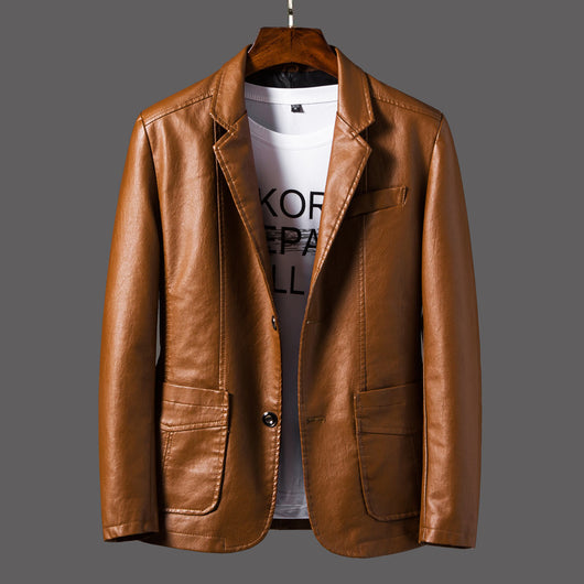Chaqueta de Cuero para Hombre Otoño Invierno Solapa Delgada