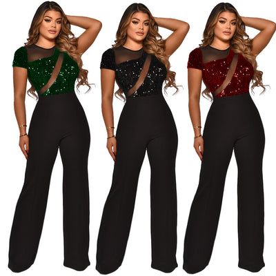 Jumpsuit Corto con Lentejuelas y Detalles de Gasa Irregular - Image 8