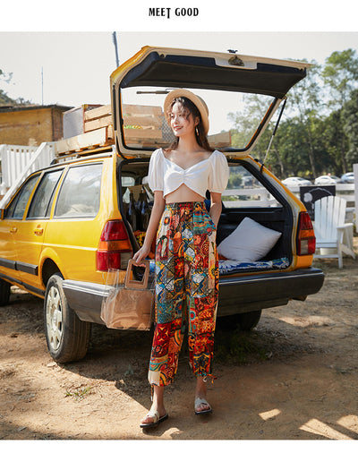 Pantalones Sueltos de Playa con Estampado Retro para Mujer - Image 14