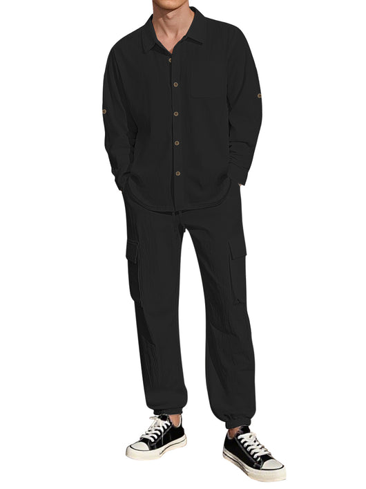 Traje Overol Lino con Solapa y Mangas Largas - Image 8