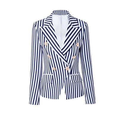 Blazer Entallado de Doble Botonadura con Rayas Vintage - Image 8