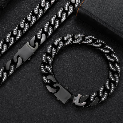 Pulsera Cubana de Acero Titanio con Circones para Hombre - Image 8