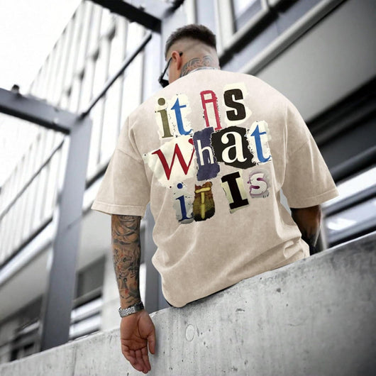 Camiseta Vintage Oversized con Estampado de Letras para Hombre - Image 17