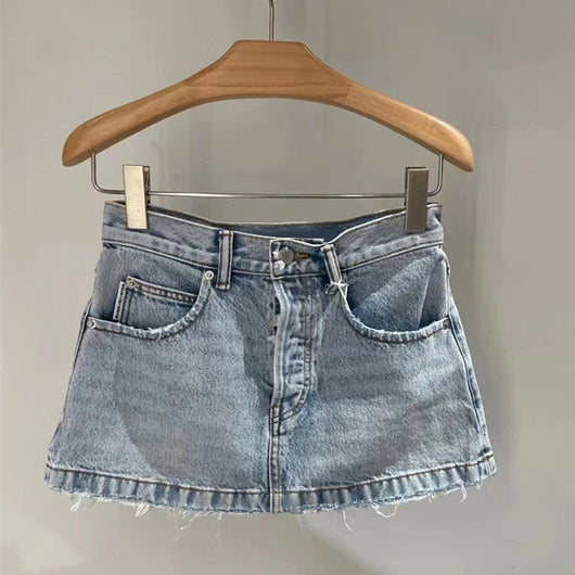 Falda Denim Vintage con Dobladillo Deshilachado