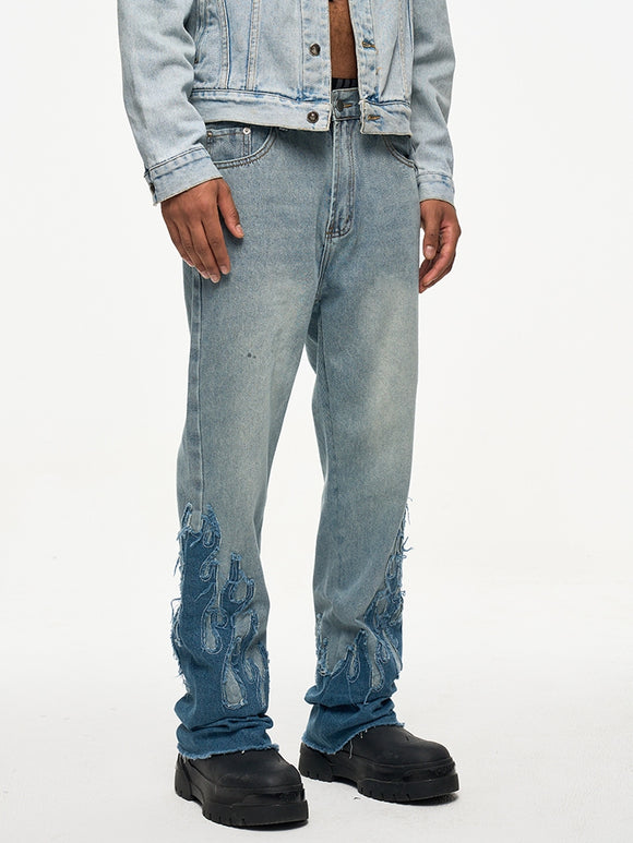 Jeans Acampanados con Parches Flame para Hombre