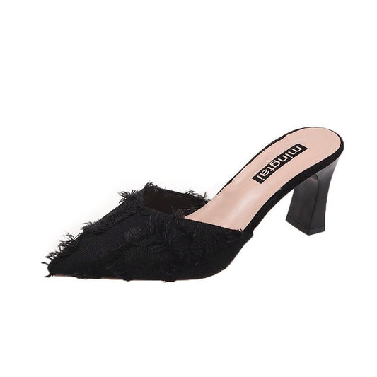 Sandalias y Pantuflas Tipo Baotou con Tacón Medio y Punta Afilada para Mujer - Image 2