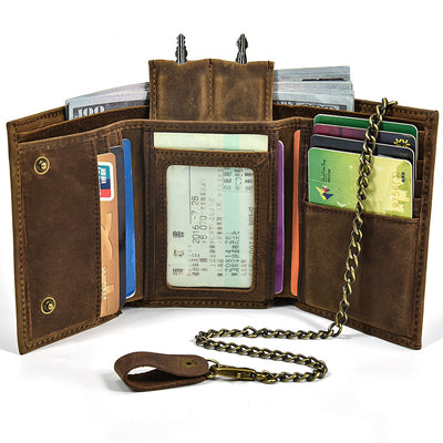 Billetera de Cuero Genuino para Hombre con Protección RFID y Cadena de Metal - Image 4